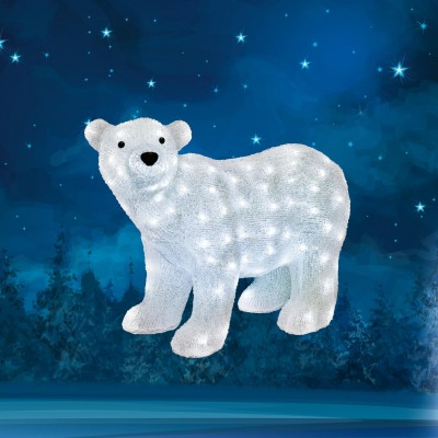 Urs polar din acril, pt. exterior, 120 LED-uri WH, 42 cm - KDA 6